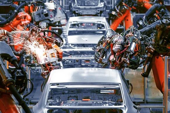 cars on an automated assembly line