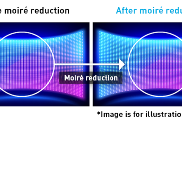 Before moiré reduction, After moiré reduction. *Image is for illustration purposes. 