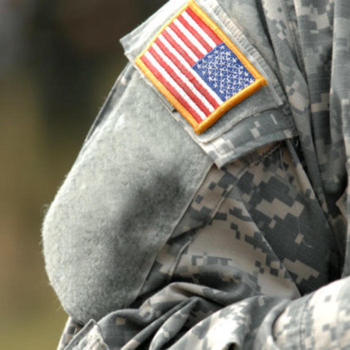 View of American Flag on soldiers arm
