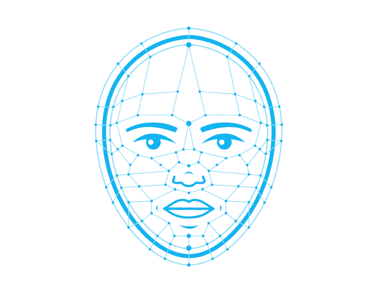 Blue facial recognition icon