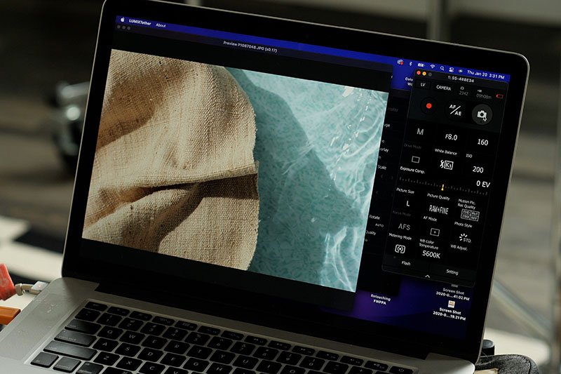 Shot of Macbook Pro screen running LUMIX Tether