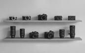 LUMIX Cameras on a shelf