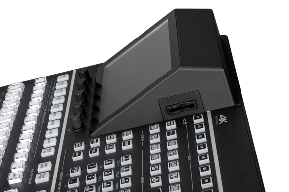 AV-UHS500 4K switcher with ergonomic video monitor screen and SD card slot