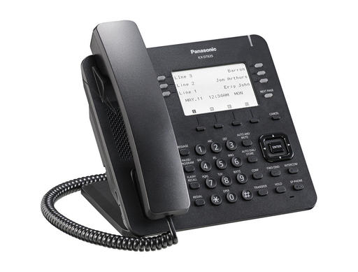 Left view of Panasonic KX-DT635 digital telephone with LCD lit