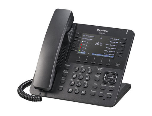Right view of Panasonic KX-DT680 digital telephone with LCD lit