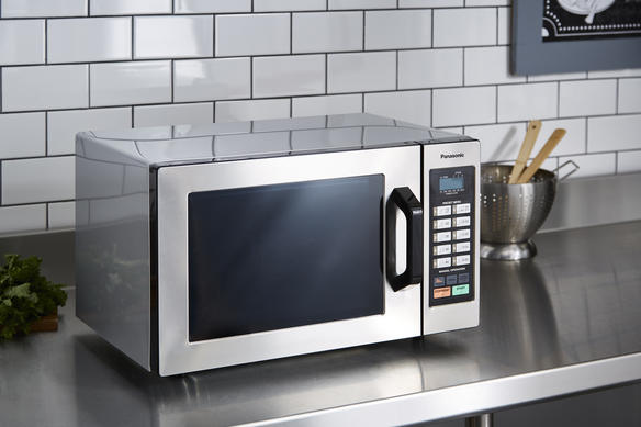 microwave on countertop side view