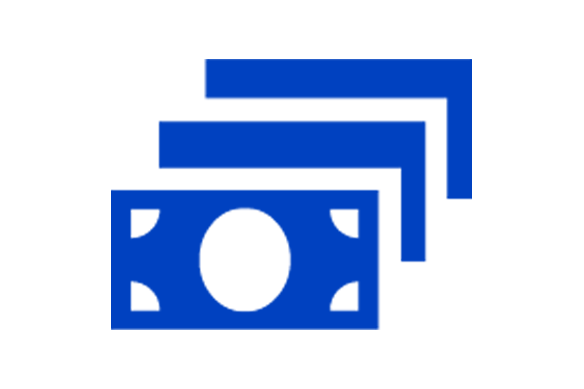 Blue icon of money stacked