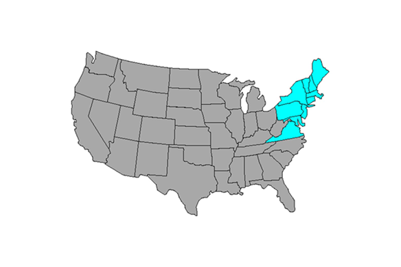 United States map with Northeast states highlights