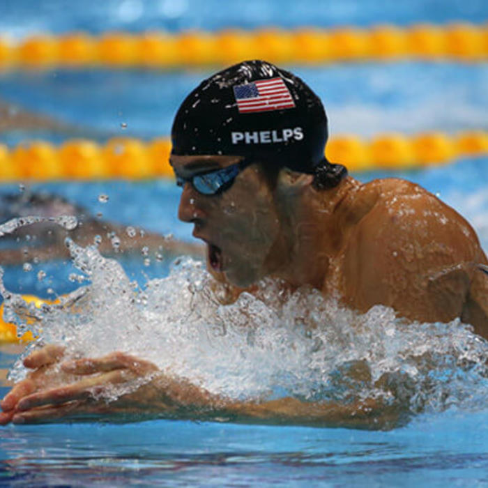 Michael Phelps swimming the butterfly stroke at the Olympic Games