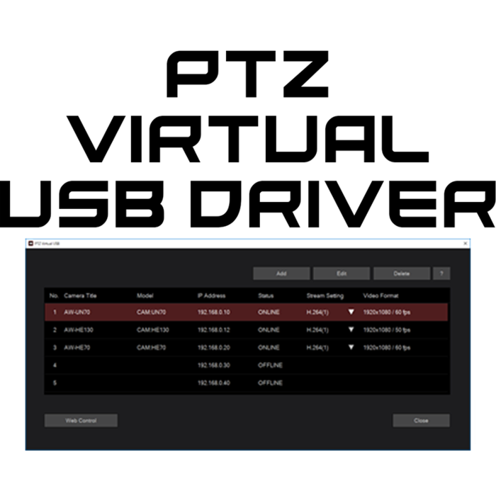 PTZ Virtual USB Driver Software