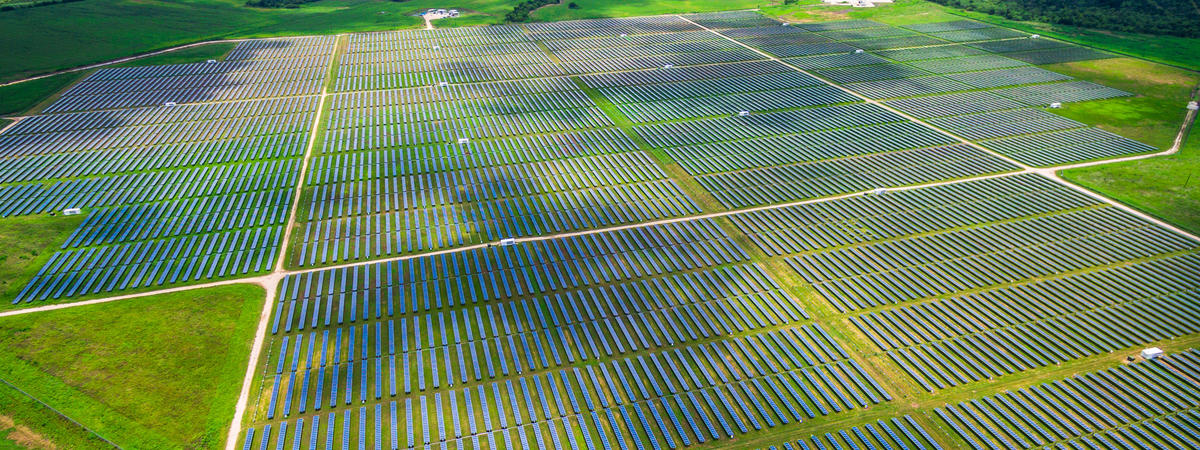 Aerial Central Texas Solar Energy Farm Thousands of Collectors