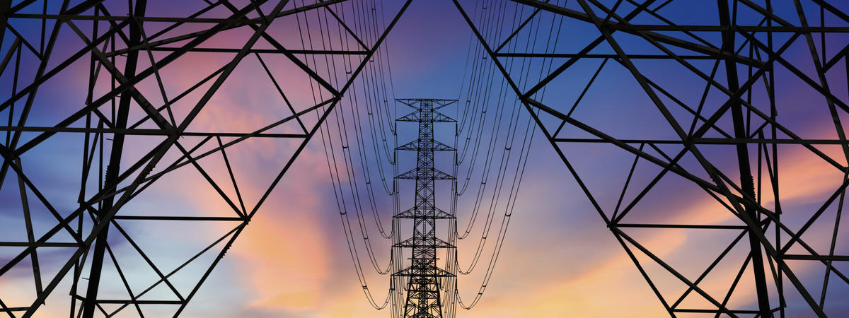 High voltage tower and Colorful sky.