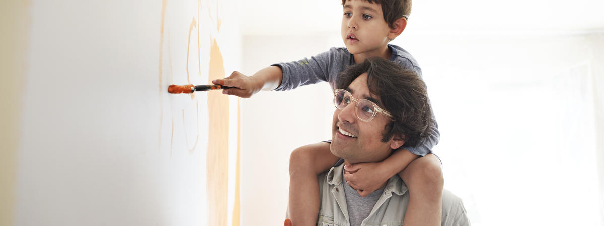 Father and son renovating home